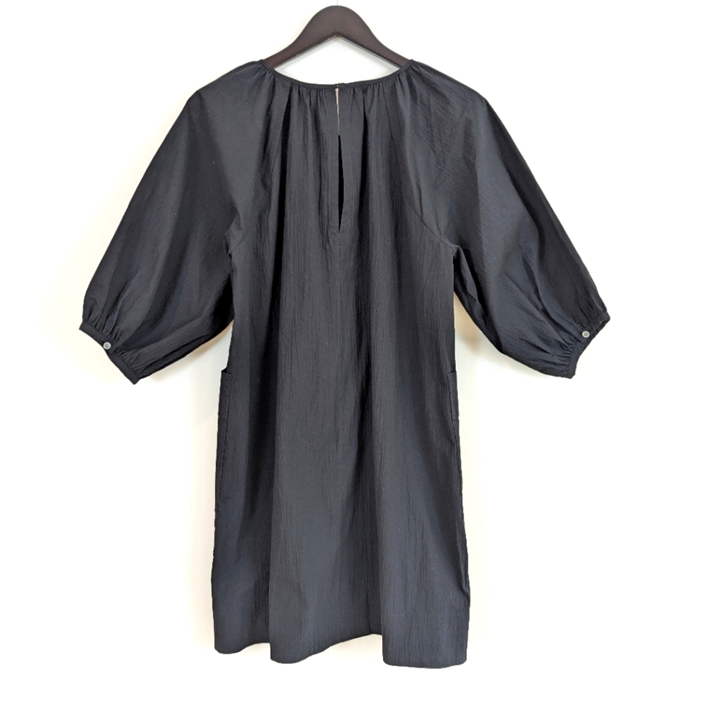 NWT Everlane Seersucker Puff Sleeve Mini Dress Black Size Medium - Picture 14 of 16